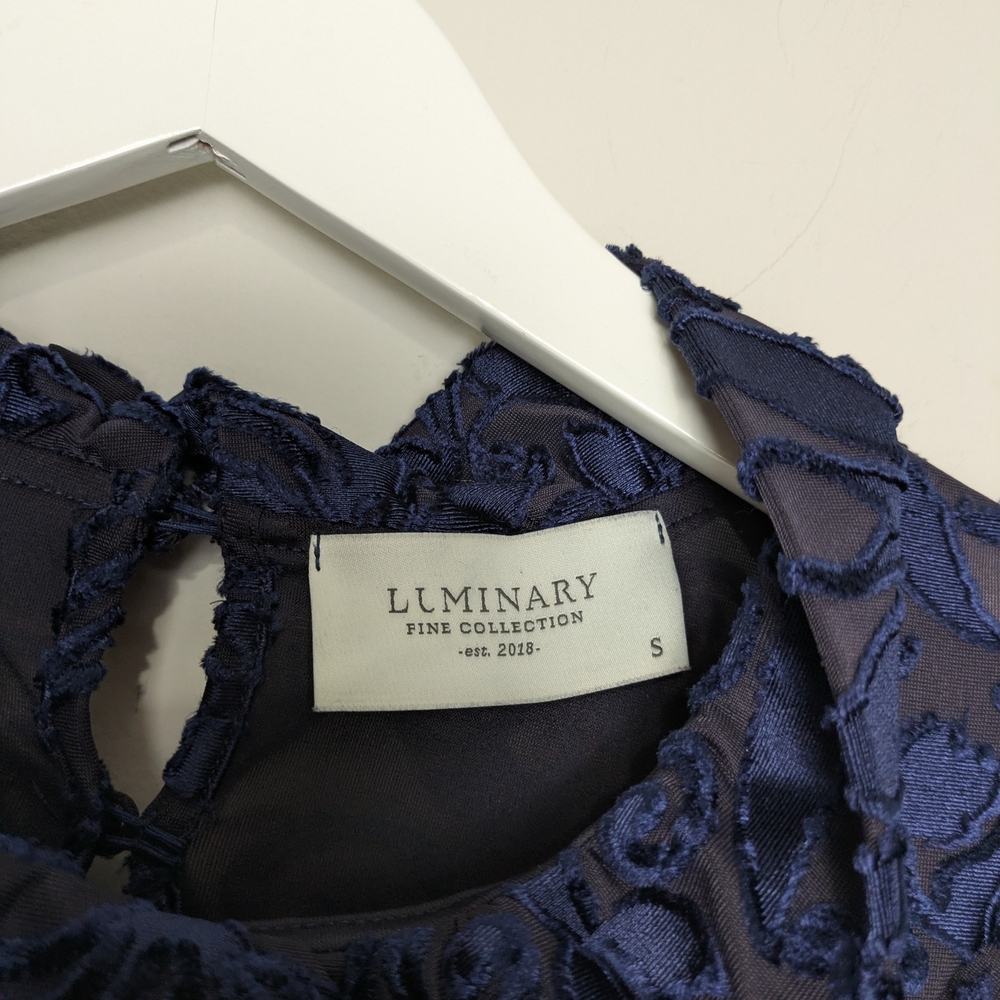 Luminary Women's Top Small Elegant Blue Velvet Victorian Jacquard Long Sleeve - Picture 3 of 10